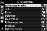 NEF (RAW) Processing (NEF (RAW) apdorojimas) Padarykite NEF (RAW) nuotraukų JPEG kopijas. 1 Pasirinkite NEF (RAW) processing (NEF (RAW) apdorojimas).