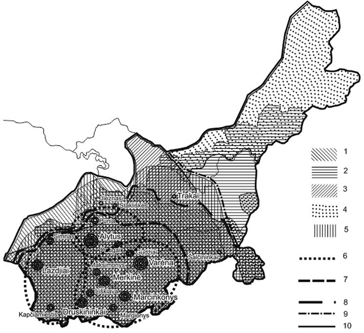 121 Kompleksinis Dzūkijos kultūrinis regionas yra visų trijų (etnografinio, funkcinio ir savimonės) 