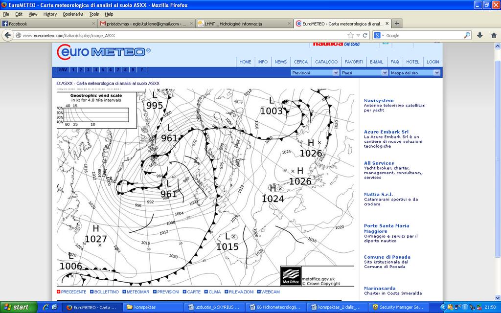 Meteorologinis žemėlapis. Šaltinis: http://www.eurometeo.
