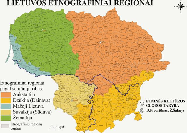 Lietuvos etnografinių regionų žemėlapis