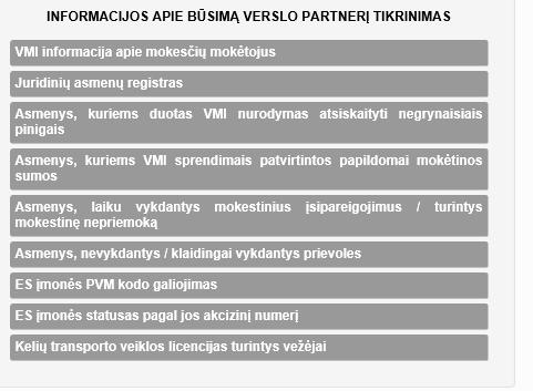 Verslo partnerių patikimumo patikrinimo rekomendacijos VMI interneto svetainėje Apie VMI > Veiklos sritys > PVM sukčiavimas skelbiama informacija apie su valstybės