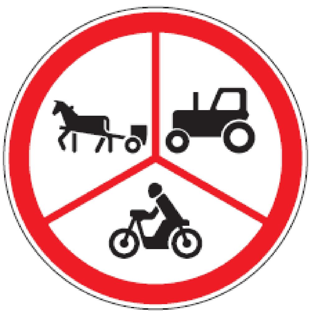 ženklas atstoja kelis kartu pastatytus draudžiamuosius kelio ženklus ir draudžia važiuoti tomis transporto priemonėmis, kuriomis važiuoti draudžia atitinkami kelio ženklai Kelio