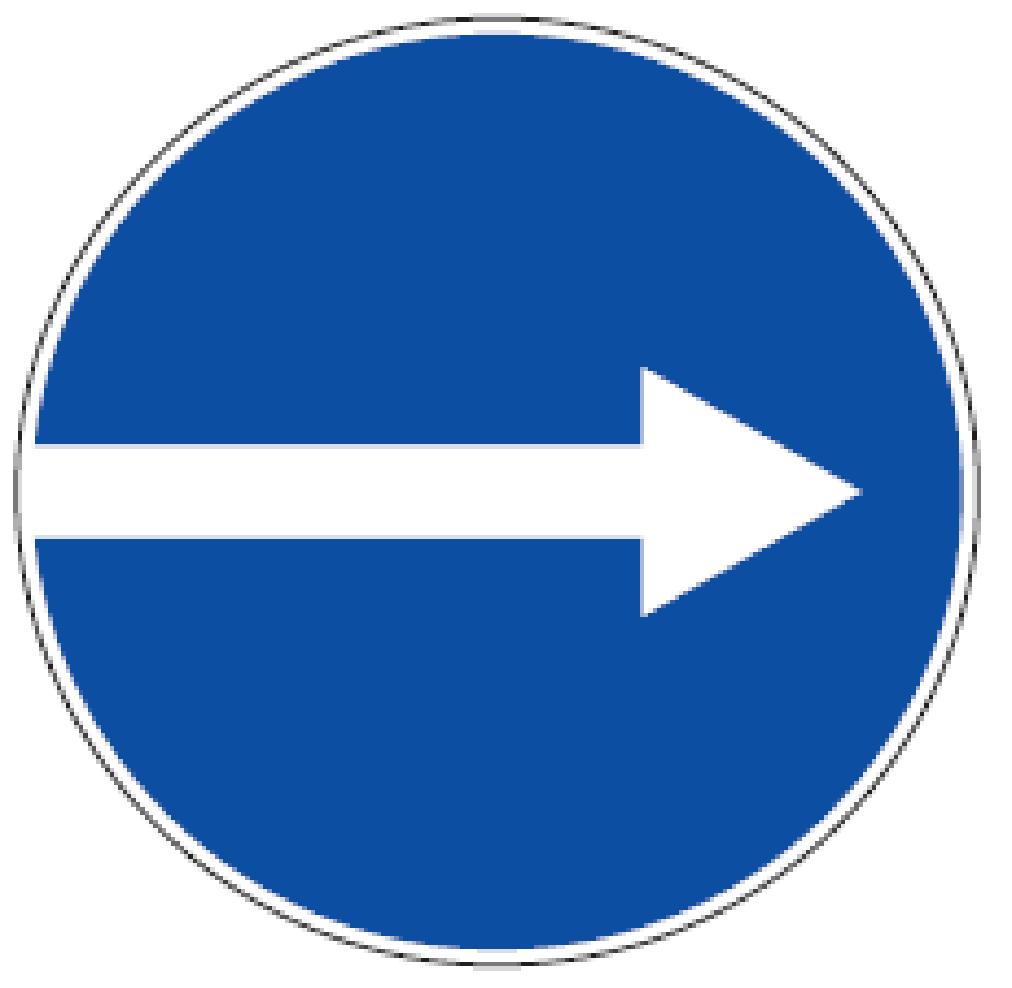 Kelio ženklas, pastatytas kelio ruožo pradžioje, galioja iki artimiausios sankryžos, nedraudžia sukti į dešinę, kai norima įvažiuoti į šalia kelio esančias teritorijas.