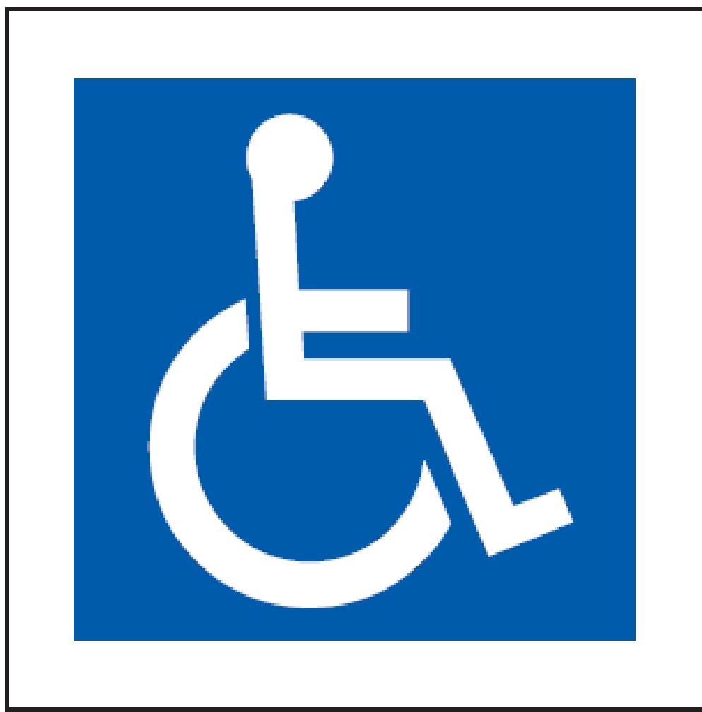 su baltu apvadu ir baltu kelio ženklo Neįgalieji simboliu. Kvadrato kraštinės ilgis 100 mm, apvado plotis 10 mm.