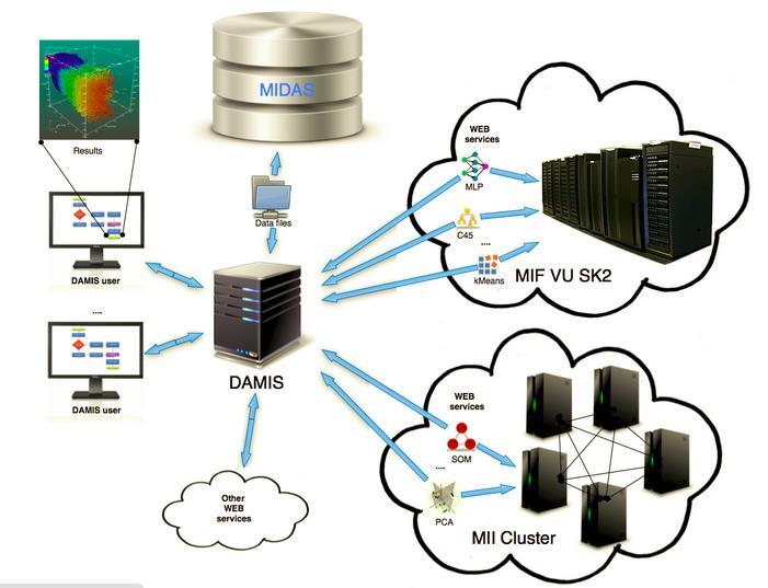 Duomenų analizės įrankis (DAMIS) kuriamas saityno paslaugų pagrindų. Pagrindiniai komponentai, kurie sudaro duomenų analizė įrankį (2 pav.
