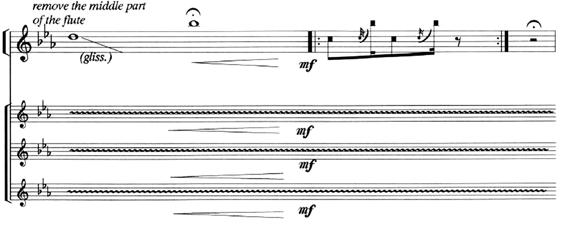 Vibrato lietuvių kompozitorių kūriniuose fleitai solo: Kūrinio pabaigoje atlikėjas dar labiau sumažina fleitą: nuėmęs