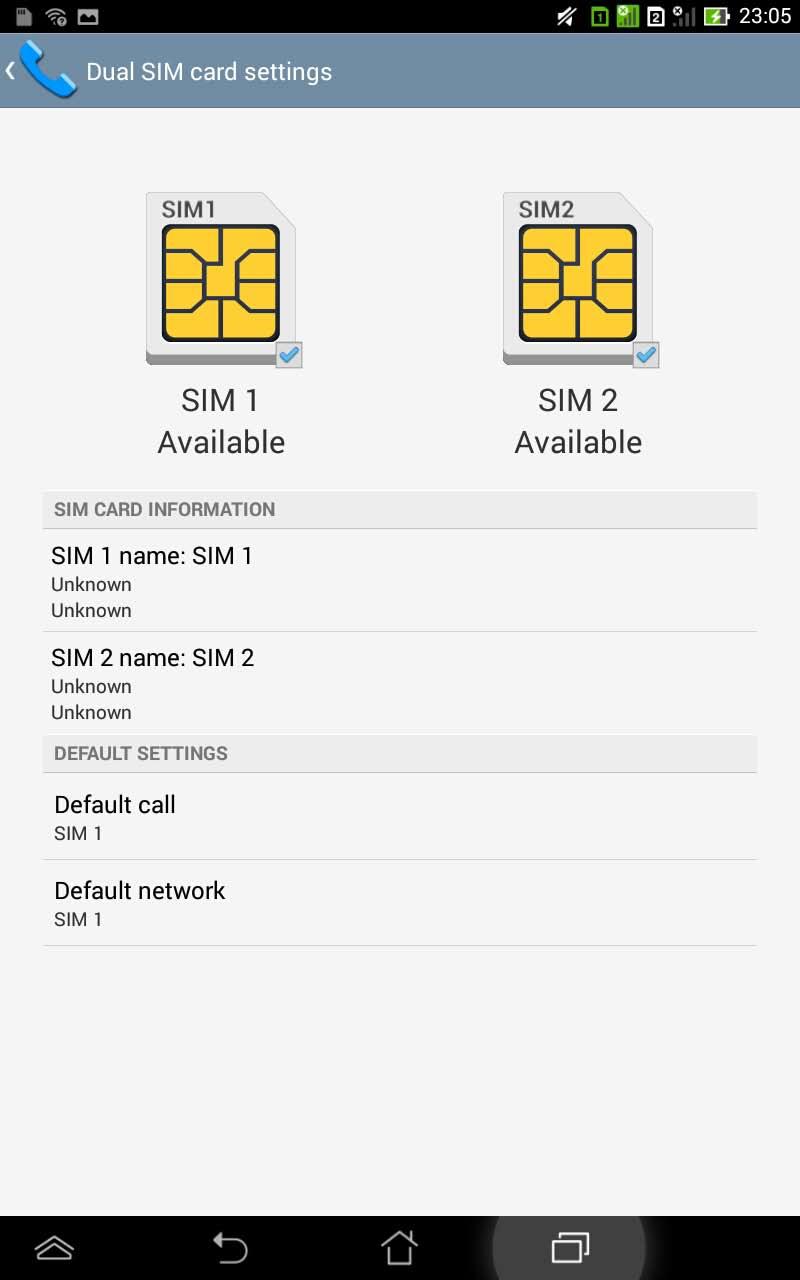 SIM kortelės nuostatų tvarkymas Planšetė ASUS Tablet leidžia tvarkyti savo SIM kortelių funkcijas.