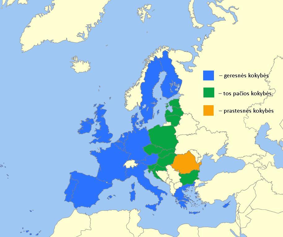3.6. ES šalių, kurioms tiekiami geresnės, vienodos, prastesnės kokybės produktai nei Lietuvoje,
